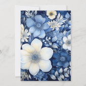 ネイビーとホワイトの花柄の結婚式 招待状 (裏面)