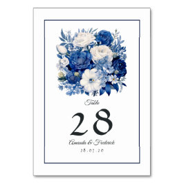 ネイビーとホワイトの花柄ウェディング テーブルナンバー