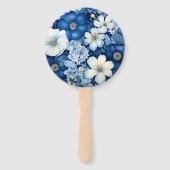 ネイビーとホワイトの花柄ウェディング ハンドファン (裏面)