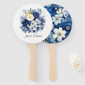 ネイビーとホワイトの花柄ウェディング ハンドファン (正面&裏面)