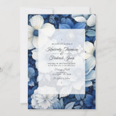ネイビーとホワイトの花柄ウェディング 招待状 (正面)