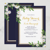 ネイビーとホワイトの花柄招待状 招待状 (正面/裏面)