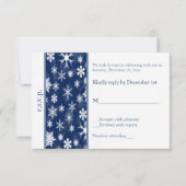ネイビーとホワイトの雪の結晶 ウェディング返信カード 出欠カード (正面)