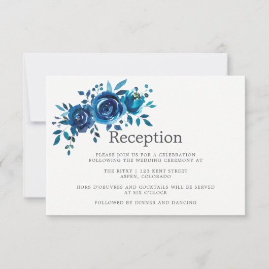 ネイビーとホワイトウォーターのカラーフローラウェディングレセプション 招待状 (正面)