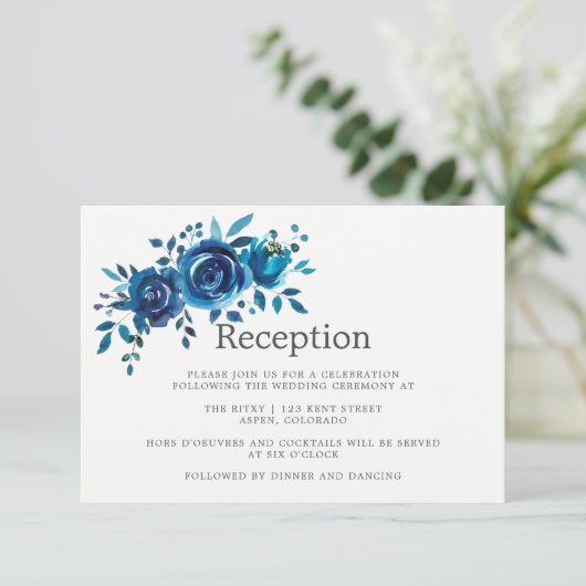 ネイビーとホワイトウォーターのカラーフローラウェディングレセプション 招待状 (スタンド正面)