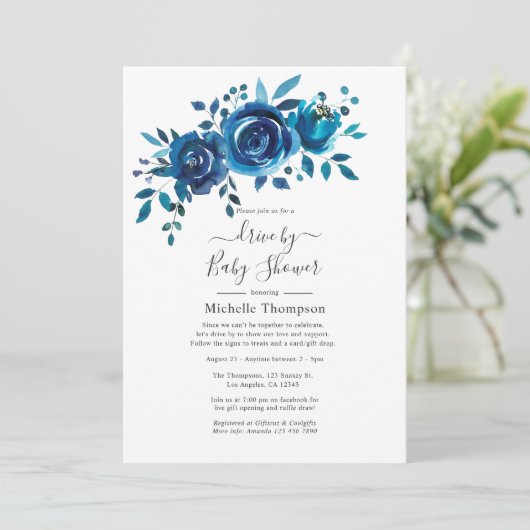 ネイビーとホワイトウォーターのカラーフローラドライブ（シャワー付） 招待状 (スタンド正面)