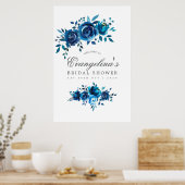 ネイビーとホワイトウォーターのカラーフローラブライダルシャワー ポスター (キッチン)