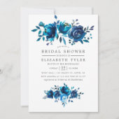 ネイビーとホワイトウォーターのカラーフローラブライダルシャワー 招待状 (正面)
