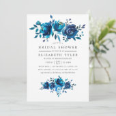 ネイビーとホワイトウォーターのカラーフローラブライダルシャワー 招待状 (スタンド正面)
