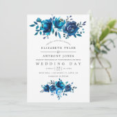 ネイビーとホワイトウォーターのカラーフローラ結婚ズ 招待状 (スタンド正面)