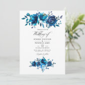 ネイビーとホワイトウォーターのカラーフローラ結婚ズ 招待状 (スタンド正面)