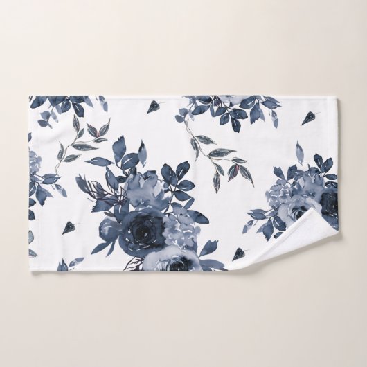 ネイビーとホワイトウォーターのカラーフローラ ハンドタオル (ハンドタオル)