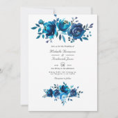 ネイビーとホワイトウォーターのカラーフローラQRコード結婚ズ 招待状 (正面)