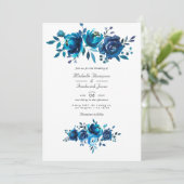 ネイビーとホワイトウォーターのカラーフローラQRコード結婚ズ 招待状 (スタンド正面)