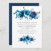 ネイビーとホワイトウォーターのカラー婚約パーティ招待状 招待状 (正面/裏面)