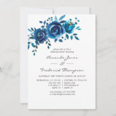 ネイビーとホワイトウォーターの色のフローラリハーサルディナー 招待状 (正面)