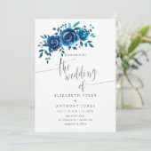 ネイビーとホワイトウォーターの色のフローラ結婚式の招待 招待状 (スタンド正面)