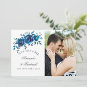 ネイビーとホワイトウォーターの色の結婚式の日付を保存 セーブザデート (スタンド正面)