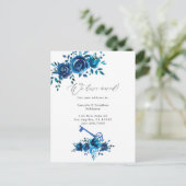 ネイビーとホワイトウォーターの色フローラの新しい住所 案内ポストカード (スタンド正面)