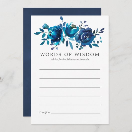 ネイビーとホワイトウォーター色フローラブライダルアドバイス アドバイスカード (正面/裏面)