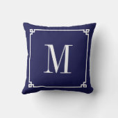 ネイビーとホワイトギリシャの鍵縁どモノグラムの クッション (裏面)