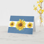 ネイビーとホワイトギンガムヒマワリ空白のの内側 カード (黄色い花)