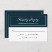 ネイビーとホワイトクラシックシンプルエレガントウェディングRSVP 出欠カード (正面/裏面)