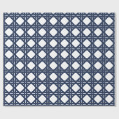 ネイビーとホワイトサマーラタンのバスケット織りパターン ラッピングペーパー (フラット)