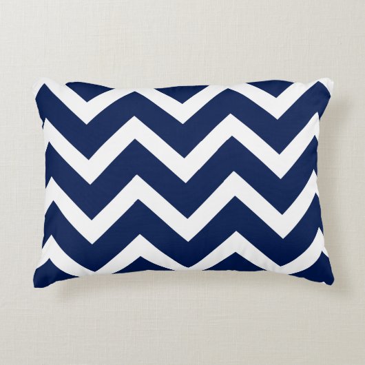 ネイビーとホワイトシェブロンのジグザグパターン アクセントクッション (正面)