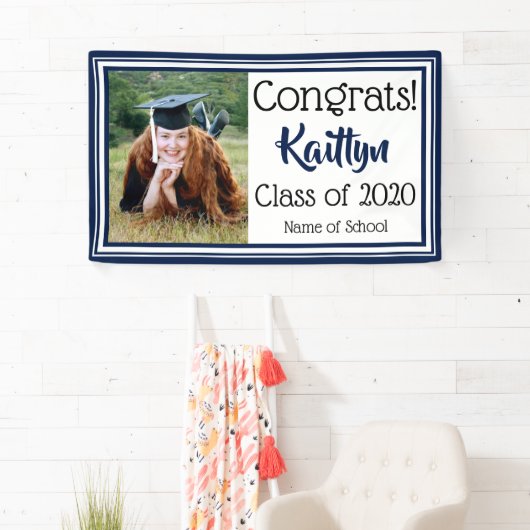 ネイビーとホワイトスクールのカラー写真 横断幕 (インサイチュ)