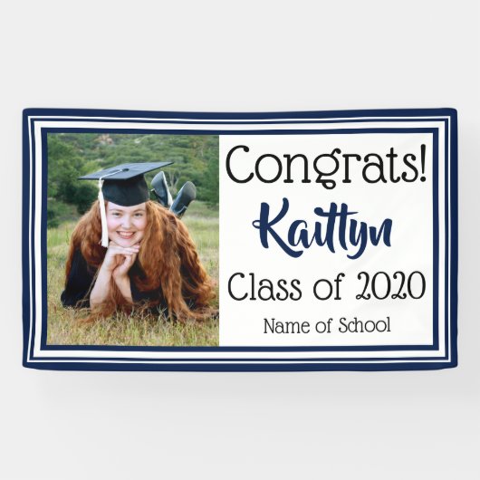 ネイビーとホワイトスクールのカラー写真 横断幕 (横)