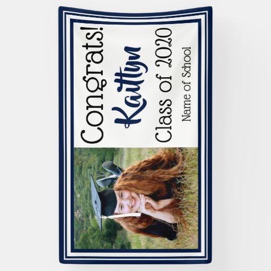 ネイビーとホワイトスクールのカラー写真 横断幕 (縦)