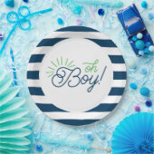 ネイビーとホワイトストライプのベイビーシャワープレート ペーパープレート (パーティー)