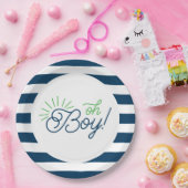 ネイビーとホワイトストライプのベイビーシャワープレート ペーパープレート (パーティー)
