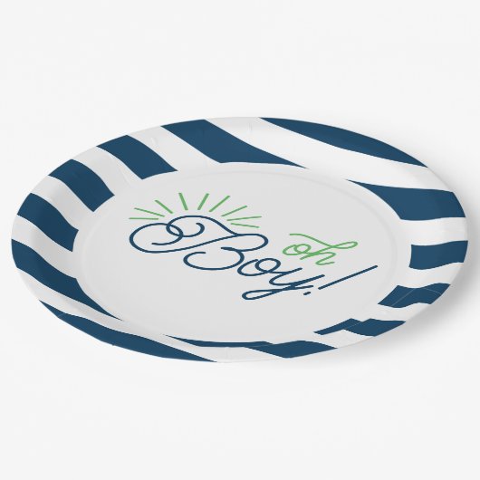 ネイビーとホワイトストライプのベイビーシャワープレート ペーパープレート (アングル)