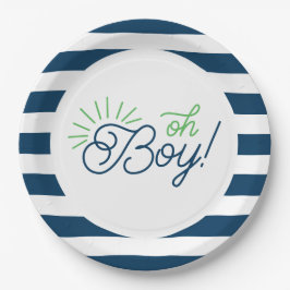 ネイビーとホワイトストライプのベイビーシャワープレート ペーパープレート