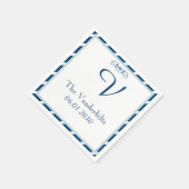 ネイビーとホワイトストライプのモノグラム結婚のナプキン スタンダードカクテルナプキン (角)