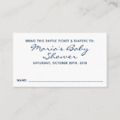 ネイビーとホワイトストライプの赤ちゃんシャワーおむつラッフル エンクロージャーカード (裏面)