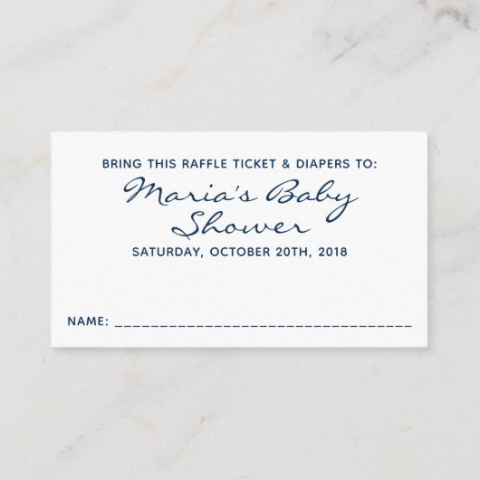 ネイビーとホワイトストライプの赤ちゃんシャワーおむつラッフル エンクロージャーカード (裏面)