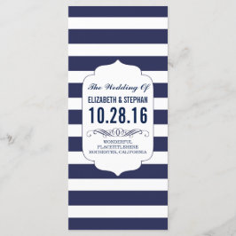 ネイビーとホワイトストライプズのシックな結婚式プログラム プログラム