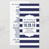 ネイビーとホワイトストライプズのシックな結婚式プログラム プログラム (正面/裏面)