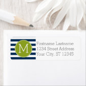 ネイビーとホワイトパタストライプのーンの緑のモノグラム ラベル (インサイチュ)