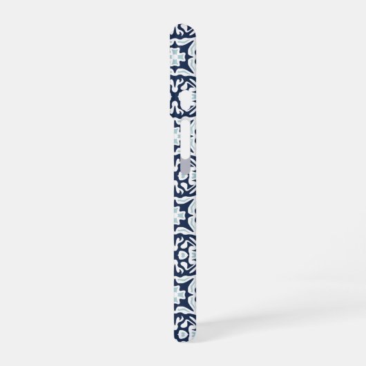 ネイビーとホワイトパタ地中海のーンのモノグラム iPhone 16ケース (左側面)