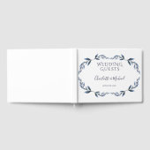 ネイビーとホワイトフローラ結婚リーフ ゲストブック (全面)