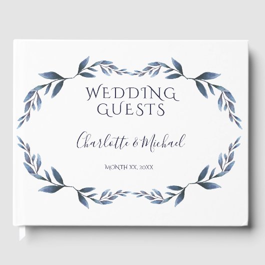 ネイビーとホワイトフローラ結婚リーフ ゲストブック (正面)