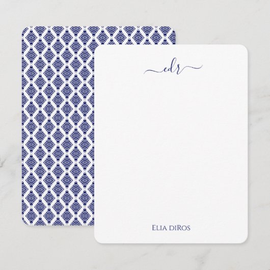 ネイビーとホワイトモノグラムのノートカード ノートカード (正面/裏面)