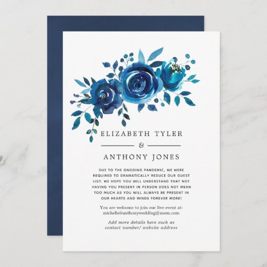 ネイビーとホワイト減らフローラのゲスト一覧 案内状 (正面/裏面)