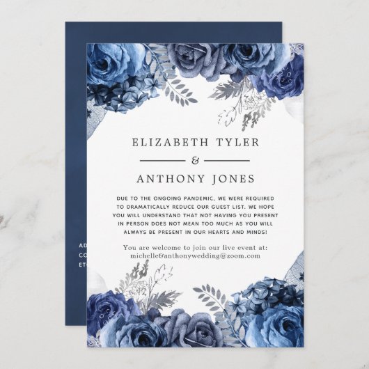 ネイビーとホワイト結婚フローラの減らゲストリスト 案内状 (正面/裏面)