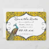 ネイビーとマスタードのピーコックラブバード　セーブ・ザ・デート 招待状 (正面)