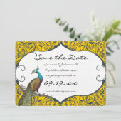 ネイビーとマスタードのピーコックラブバード　セーブ・ザ・デート 招待状 (スタンド正面)